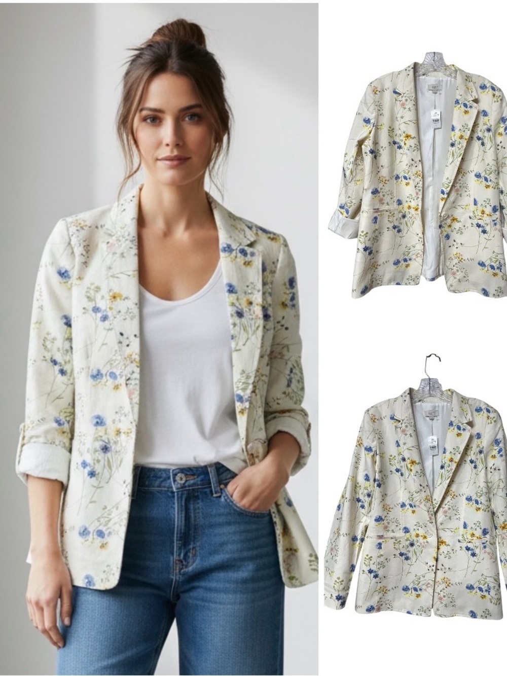 LOFT NWT Linen blend Cream Floral Blazer​